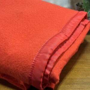 Vintage Twin Size Acrylic Red Blanket Nylon Satin Trim 72x90